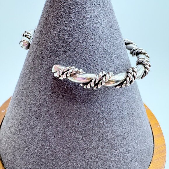VTG Sterling Silver 925 Rope Wrap Design Open Cuff Bracelet Size 7.5" Fit - Picture 5 of 8